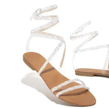 Breakj Summer New Round Head Solid Color Strap With Water Drill Large Size Strap Flash Women's Fashion Sandals