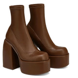 Breakj Blue Short Boots Women Thick And 2023 Spring And Autumn Cowboy High Heel Boots Frosted Leg Elastic Boots Large Size Women's