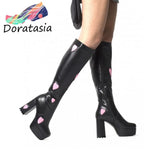 INS Brand New Women Boots Solid Zipper Mid Calf High Heel Platform Boots Women Heart Elegant Fashion Shoes