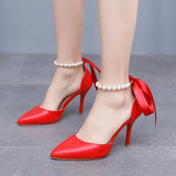 Breakj Cm Red Fine Heel Finger Beads Tied With Sandals Bride Wedding Dress Dress Long Dress Shoes Large Wedding