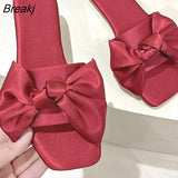 New Summer Sexy Satin Cloth Bow Wedding Bridesmaid Flat Comfortable Fashion Opened Toe Slippers Female Wedding