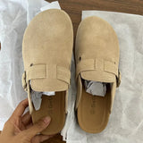 Spring Women's Closed Toe Slippers Cow Suede Leather Clogs Sandals For Women Retro Fashion Garden Mule Clog Slides