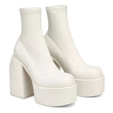 Breakj Blue Short Boots Women Thick And 2023 Spring And Autumn Cowboy High Heel Boots Frosted Leg Elastic Boots Large Size Women's