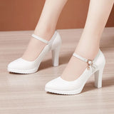 Platform High-Heeled Shoes Lacquered Leather Buckle Model Catwalk Etiquette Women's Shoes New Pointed Stilettos Professional Work
