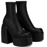 Breakj Blue Short Boots Women Thick And 2023 Spring And Autumn Cowboy High Heel Boots Frosted Leg Elastic Boots Large Size Women's