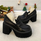 Chunky High Heels Pumps for Women 2024 Spring Patent Leather Platform Loafers Woman Black Thick Heeled Jk Lolita