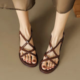 Size 33-40 Women Sandals Real Leather Rome Low Heels Summer Shoes For Women 2023 Buckle Strap Chunky Heel
