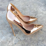 Women Shiny Gold Pointed Toe Stiletto High Heels Sexy Ladies Patent Pumps 12cm 10cm 8cm Sparkly Wedding Bridal