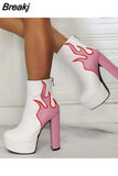 Women Ankle Boots Mixed Colors Platform Shoes Sexy Ladies Zipper-Sid Demonia Boots Chunky Heels Women Short Botas Femininas