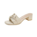 Women Pleated Slippers Sandals Ladies Soft Comfortable Sexy Thick High Heel Sandals Fashion Green Heels