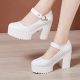 Cheongsam Catwalk High Heels Waterproof Platform Large Round Head Thick Heel Black Professional Single Shoes Working