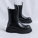 Breakj Chimney Boots High Top Leather Shoes British Wind Thick Bottom Sleeve Trend Locomotive Slim Martin Boots