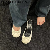 Women Close Toe Slippers Elegant kitten Heels Mule Shoes Round Toe Slide Outdoor Flip Flops 2023 Spring Female Bow Knot