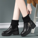 Flat-Soled Short Boots Women's Thick-Soled Rice White Martin Boots With Plush Thread British Style Fashion Brand Women's Cotton