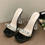 Breakj Slippers Women Wearing Fashion Fairy French Transparent High Heels Coarse Sandals Niche High-Grade Cool