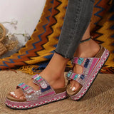 Breakj New Thick Bottom Rope Double Buckle Drill Softwood Beach Slippers Large Size Women's