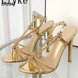 Size 35-42 Rhinestone Sandals For Women Summer 2023 Fashion Crystal Narrow Band Open Toe Silver High Heels Ladies