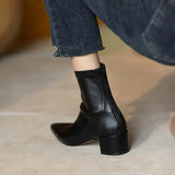 2023 New Korean Version Of Pointed Ankle Boots Thick Heel Rear Zipper Middle Heel Martin Boots Fashion Fashion Women's