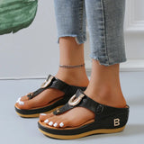 Breakj Women's Shoes 2023 Summer New Beach Clip Toe Slope Heel Slippers Women's Plus-Size Roman