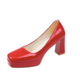 Size Square Head High Heels Fashion Waterproof Platform Women's Fashion Cover Foot Bright Skin Thick Heel Work Single