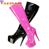 Pop Candy Color Mid-Calf Boots Side Zipper Waterproof Platform Stiletto Pumps Spring And Autumn Pole Dance Shoes