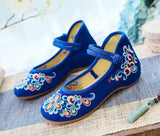 Breakj And Autumn Shallow Mouth Round Head Canvas Embroidered Cloth Shoes A Word Button Mother Shoes Women's Shoes Single