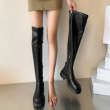 Celebrity Skin Face Thick Bottom Elastic Over The Knee Boots Autumn And Winter Square Head Long Women's
