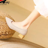 Heel Women Pointed Toe Single Shoes Solid Color Knitting Weave Shoes Square Heel Latex Insole Spring Autumn