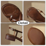 Size 33-40 Women Sandals Real Leather Rome Low Heels Summer Shoes For Women 2023 Buckle Strap Chunky Heel