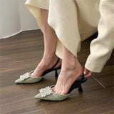 Breakj Version Of Green Side Drilled Fine Heel Women's Shoes Tip Temperament French Non-Tired High Heels Sweet Single