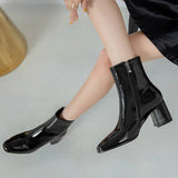 Spring and Autumn New Large Size Fashion Short Boots Women Thick Heel Side Zipper High Heel Patent Leather Women's
