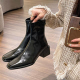 Breakj Brown Square Head Thick Heel Short Boots Women's Spring And Autumn Single Boots 2024 New Rear Zipper Martin Boots Women's