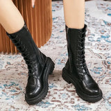 Style Non Slip Motorcycle Boots for Women 2023 Autumn Winter Fashion Black PU Leather Combat Boots Woman Botas De
