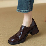 Breakj Thick Heel With High Heel Deep Mouth Square Head Single Shoes Female 2024 Spring New Versatile Comfortable Small Leather Shoes Cover Foot Low