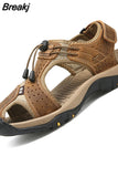 Sandals for Men Summer Outdoor Beach Shoes Casual Plus Size 10 Womens Slides Cowhide Leather Sneakers