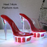 Women Catwalk Sexy Super High Heels Luminous Stiletto Platform Sandals Transparent Model Crystal Wedding Shoes