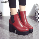 Boots Platform High Heel Ankle Boots Ladies Round Toe Winter Shoes Ladies Flat Boots Women