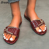 Women's Summer Flip Flops Thick Bottom Open-Toe Slippers Round Toe Plus Size Metal Buckle Sandals Chinelo Flip Flop