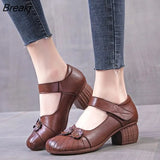 2023 Spring Autumn New Retro Genuine Leather Platform Shoes Women's Pumps High Heel Soft Bottom Shoes Women