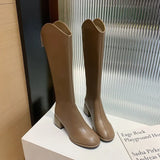 New Long Leather Boots Female Fairy Wind Casual 43 Plus Size High Heel Knight Boots Korean Version Of Leather Face High Boots