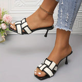Women's Contrast Color Stiletto Heeled Sandals Fashion Square Toe Dress Pumps Stylish Slip On