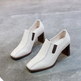 Heel Single Shoes Women's New High Heels British Wind Square Head Deep Mouth Small Leather Shoes Square Head Women's Shoes Black Low Top Shoes