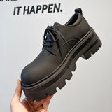 Breakj Platform Derby Shoes Male Advanced Black Leather Shoes British Commuter Business Shoes