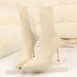 Spring Autumn Sexy Sock Pointed Boots Large Size 42 High Heels for Women Fashion 7cm Glamour Black Ankle Boots