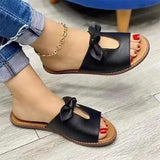 Breakj Version Of The Solid Color Bow Flat-Bottom Slippers Women Casual Fashion Slippers Women's Home Cold