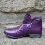 PU Leather Ankle Boots Women Autumn Winter Zipper Vintage Women Punk Boots Flat Ladies Shoes Flat Short Snow Boots