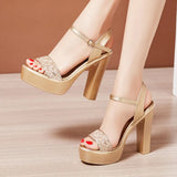 Buckle High-Heeled Sandals Summer 2023 New Roman Sandals Large Size 41-43 Thick-Heeled Sandals