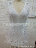 Elegant Fashion-Free-Backed V-Neck Sling With Diamond Niche Slit Tight Sleeveless Long-Packed Dress Women's