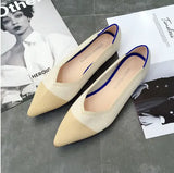 Womens Stretch knitted mixed color moccasins breathable cozy work shoes brief slip-on fashion ladies flats light driving