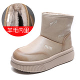 Breakj Cow Skin Thick Bottom Plus Velvet Warm Lamb Velvet Snow Boots Women's Shoes Winter New Retro Boots Age-Old Cotton